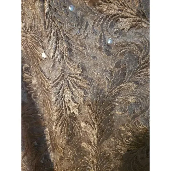 Adrianne Papell Taupe Embroidered Lace w/ Sequins Aline Fit/Flare Cocktail Dress - Picture 6 of 8